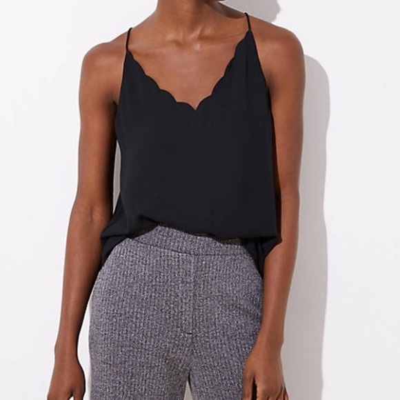 LOFT Tops - Loft Womens Black Strappy Cami Lined Racerback Scallop V-Neck Tank Top Size XS